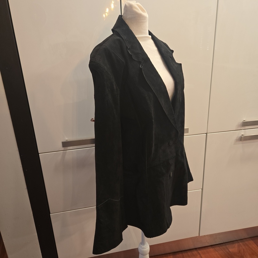VTG Black Suede Leather Womens Western Boho Blazer Jacket Size XL XXL - Picture 3 of 10